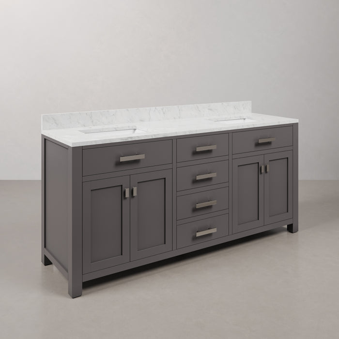 Kingston Madison MS72CW01CG - 72 in. x 21 in. Bathroom Vanity Marble Top in Carrara White, Cashmere Grey