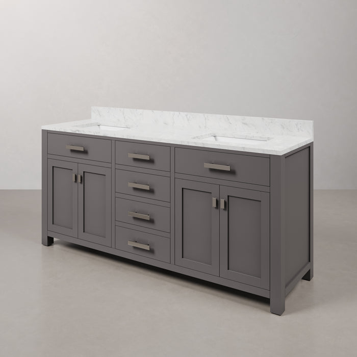 Kingston Madison MS72CW01CG - 72 in. x 21 in. Bathroom Vanity Marble Top in Carrara White, Cashmere Grey