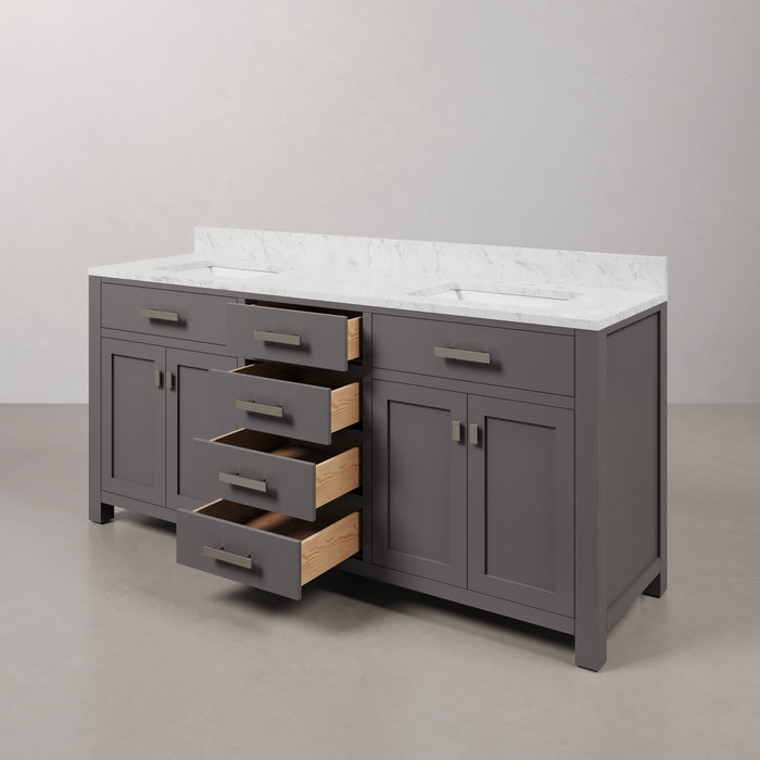 Kingston Madison MS72CW01CG - 72 in. x 21 in. Bathroom Vanity Marble Top in Carrara White, Cashmere Grey