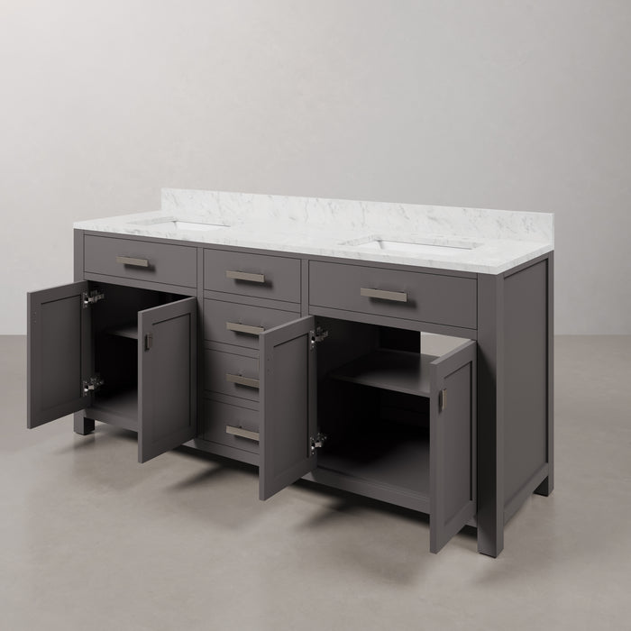 Kingston Madison MS72CW01CG - 72 in. x 21 in. Bathroom Vanity Marble Top in Carrara White, Cashmere Grey