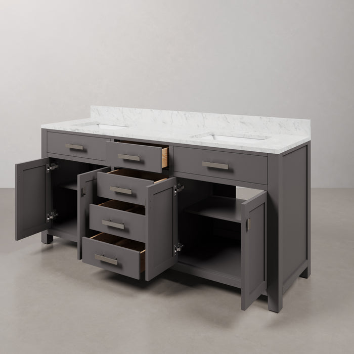 Kingston Madison MS72CW01CG - 72 in. x 21 in. Bathroom Vanity Marble Top in Carrara White, Cashmere Grey