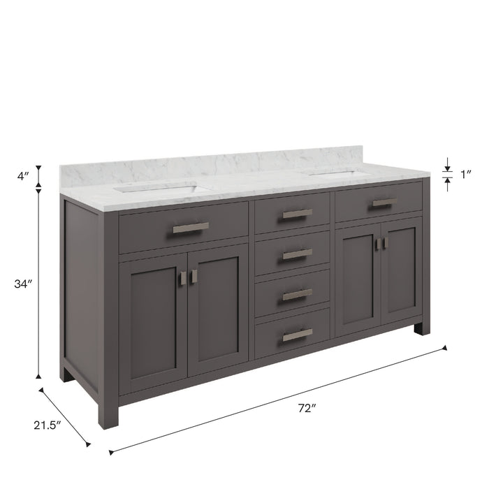 Kingston Madison MS72CW01CG - 72 in. x 21 in. Bathroom Vanity Marble Top in Carrara White, Cashmere Grey