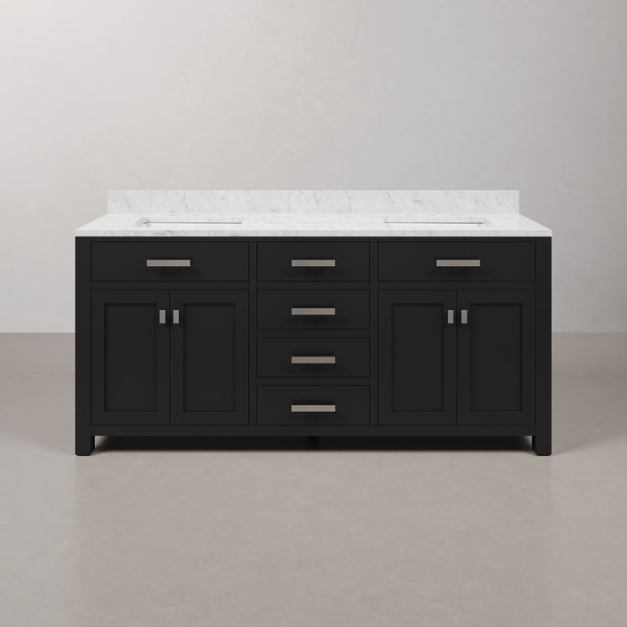 Kingston Madison MS72CW01ES - 72 in. x 21.5 in. Bathroom Vanity Double Sink with Carrara White Marble Top, Espresso
