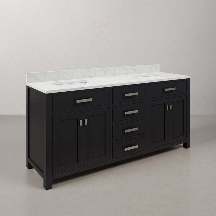 Kingston Madison MS72CW01ES - 72 in. x 21.5 in. Bathroom Vanity Double Sink with Carrara White Marble Top, Espresso