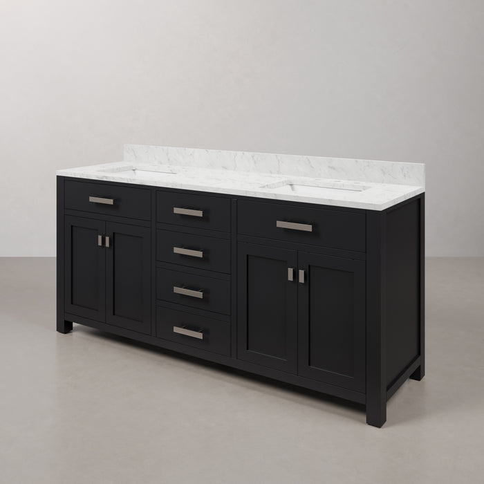 Kingston Madison MS72CW01ES - 72 in. x 21.5 in. Bathroom Vanity Double Sink with Carrara White Marble Top, Espresso
