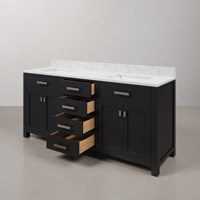 Kingston Madison MS72CW01ES - 72 in. x 21.5 in. Bathroom Vanity Double Sink with Carrara White Marble Top, Espresso