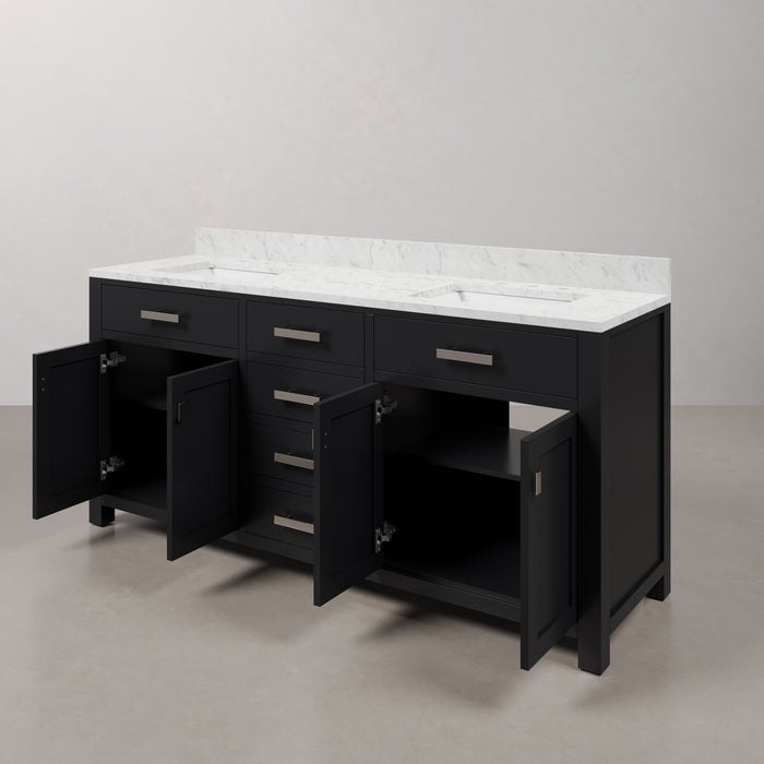 Kingston Madison MS72CW01ES - 72 in. x 21.5 in. Bathroom Vanity Double Sink with Carrara White Marble Top, Espresso
