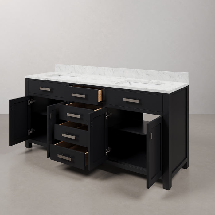 Kingston Madison MS72CW01ES - 72 in. x 21.5 in. Bathroom Vanity Double Sink with Carrara White Marble Top, Espresso