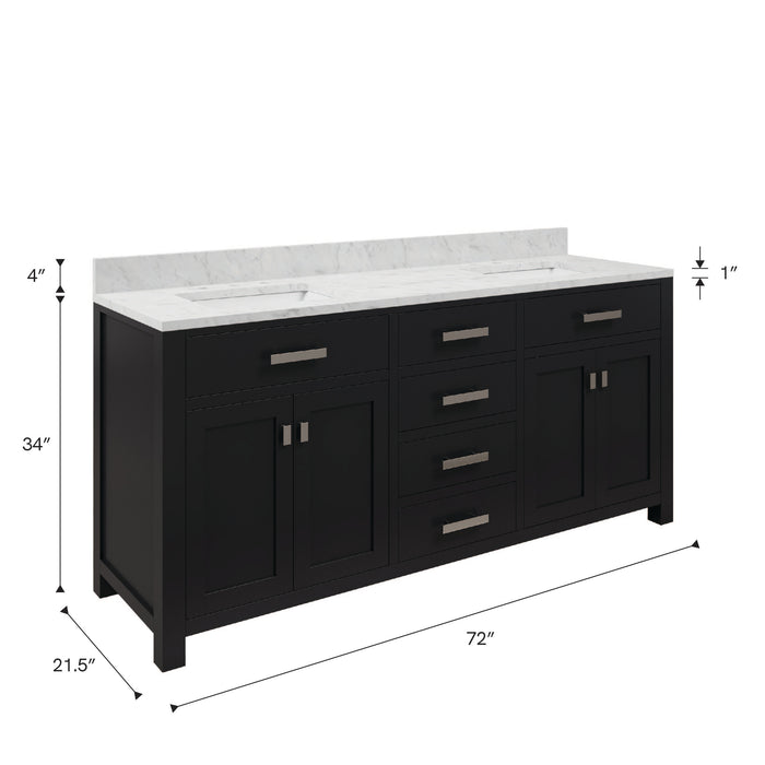 Kingston Madison MS72CW01ES - 72 in. x 21.5 in. Bathroom Vanity Double Sink with Carrara White Marble Top, Espresso