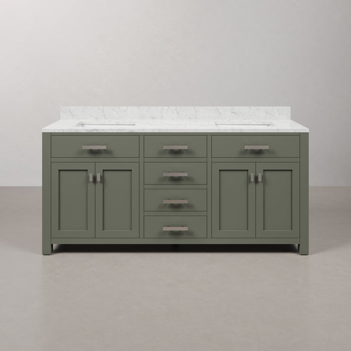 Kingston Madison MS72CW01GN - 72 in. x 21.5 in. Bathroom Vanity Marble Top and White Basin, Glacial Green