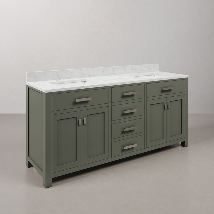 Kingston Madison MS72CW01GN - 72 in. x 21.5 in. Bathroom Vanity Marble Top and White Basin, Glacial Green