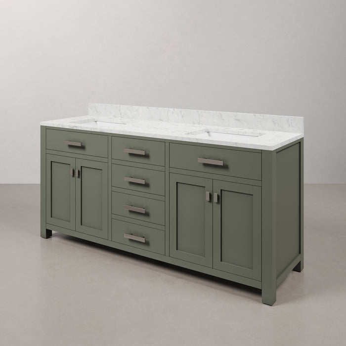 Kingston Madison MS72CW01GN - 72 in. x 21.5 in. Bathroom Vanity Marble Top and White Basin, Glacial Green