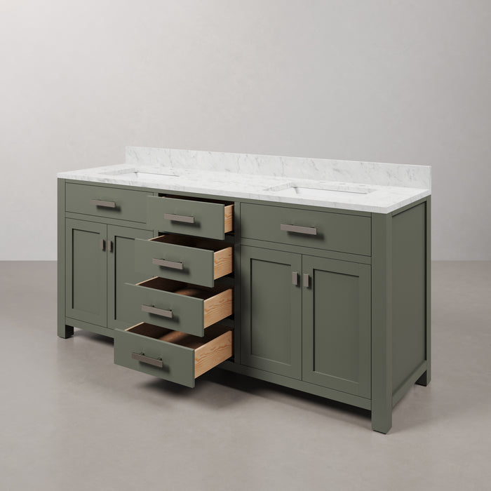 Kingston Madison MS72CW01GN - 72 in. x 21.5 in. Bathroom Vanity Marble Top and White Basin, Glacial Green