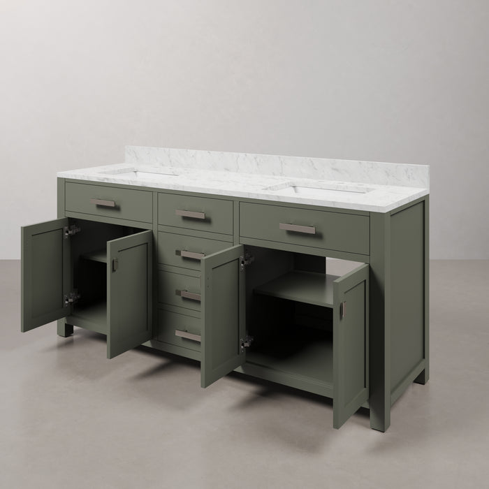 Kingston Madison MS72CW01GN - 72 in. x 21.5 in. Bathroom Vanity Marble Top and White Basin, Glacial Green