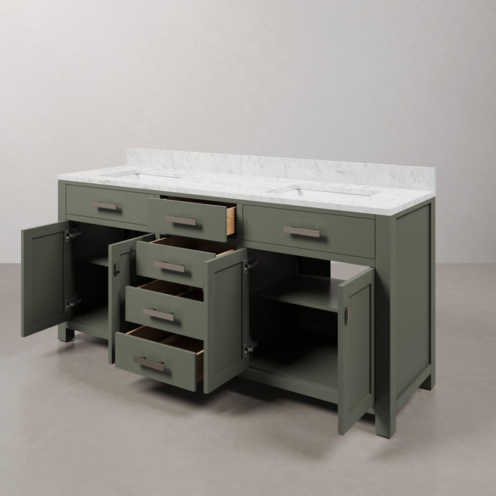 Kingston Madison MS72CW01GN - 72 in. x 21.5 in. Bathroom Vanity Marble Top and White Basin, Glacial Green