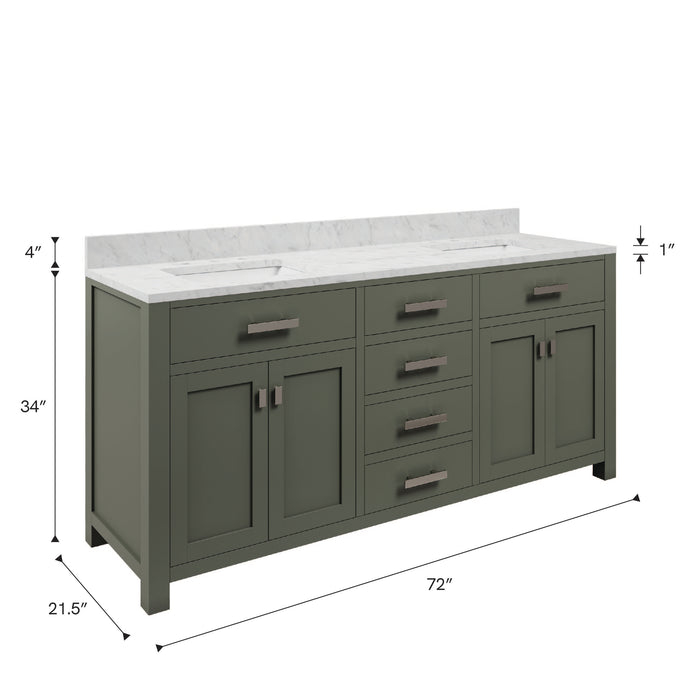 Kingston Madison MS72CW01GN - 72 in. x 21.5 in. Bathroom Vanity Marble Top and White Basin, Glacial Green