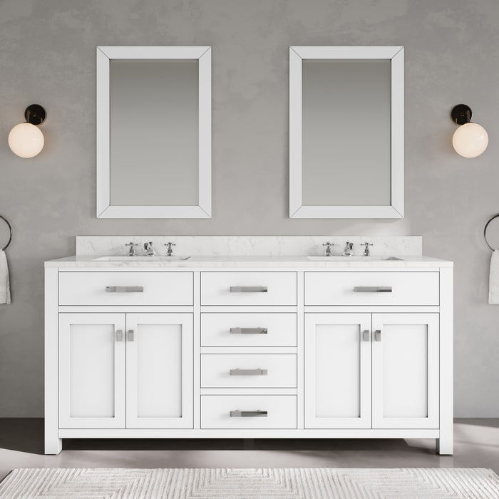 Kingston Madison MS72CW01PW - 72 in. x 21.5 in. Bathroom Vanity Marble Top in Carrara White, Modern White