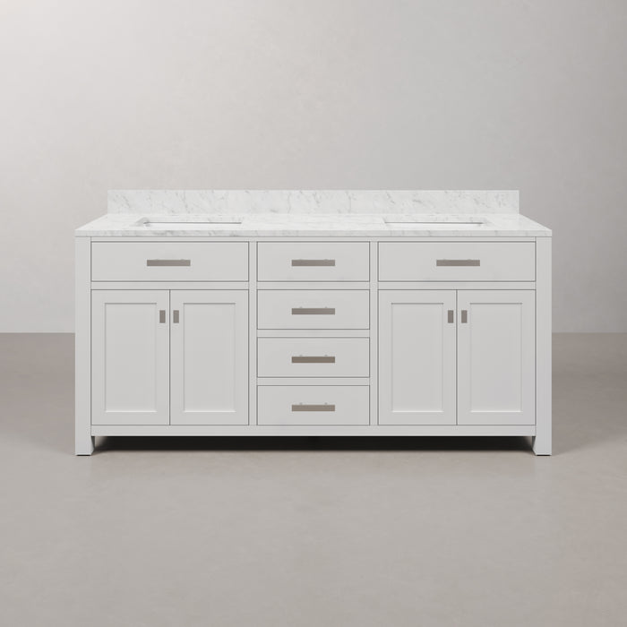 Kingston Madison MS72CW01PW - 72 in. x 21.5 in. Bathroom Vanity Marble Top in Carrara White, Modern White