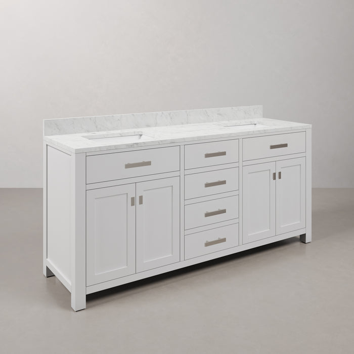 Kingston Madison MS72CW01PW - 72 in. x 21.5 in. Bathroom Vanity Marble Top in Carrara White, Modern White