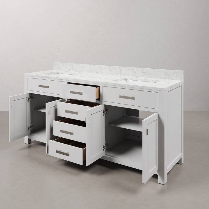 Kingston Madison MS72CW01PW - 72 in. x 21.5 in. Bathroom Vanity Marble Top in Carrara White, Modern White
