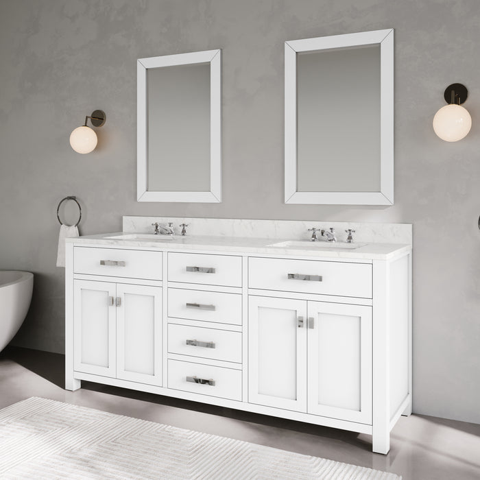 Kingston Madison MS72CW01PW - 72 in. x 21.5 in. Bathroom Vanity Marble Top in Carrara White, Modern White
