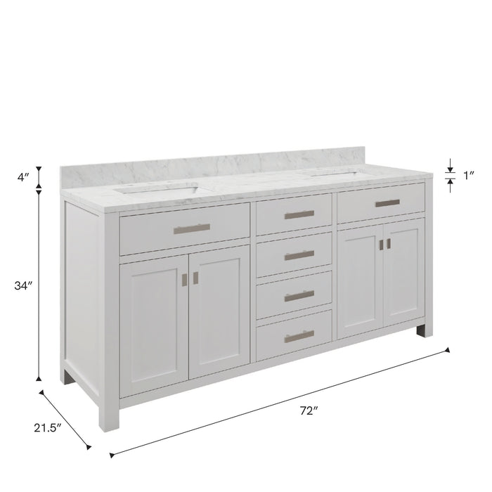Kingston Madison MS72CW01PW - 72 in. x 21.5 in. Bathroom Vanity Marble Top in Carrara White, Modern White