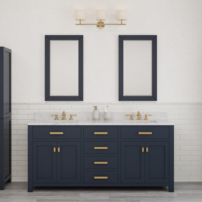 Kingston Madison MS72CW06MB - 72 in. x 21.5 in. Bathroom Vanity Carrara White Marble Top and White Basins, Monarch Blue