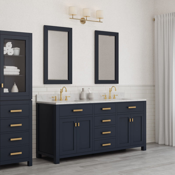 Kingston Madison MS72CW06MB - 72 in. x 21.5 in. Bathroom Vanity Carrara White Marble Top and White Basins, Monarch Blue