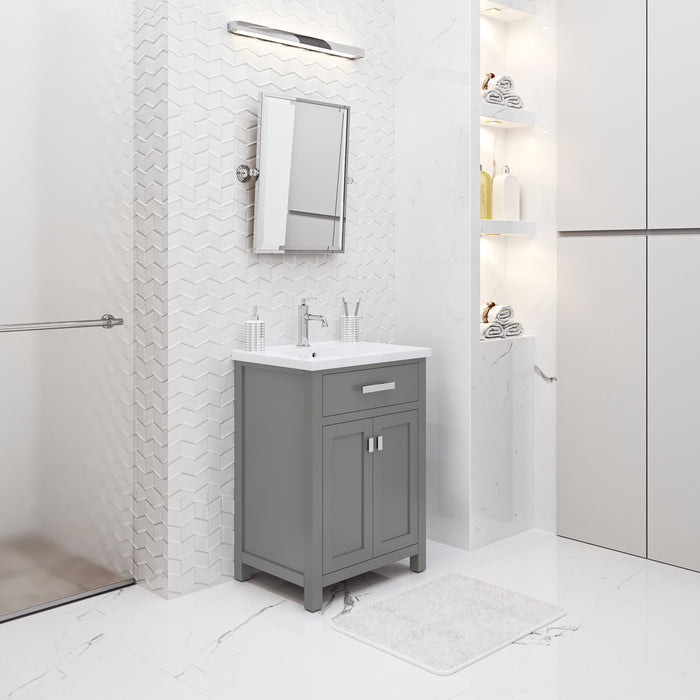 Kingston Myra MY24CR01CG - 24 in. x 18.3 in. Bathroom Vanity Integrated Ceramic Top and Sink, Cashmere Grey