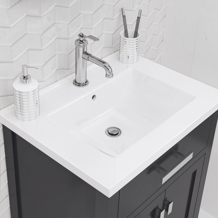 Kingston Myra MY24CR01ES - 24 in. x 18.3 in. Bathroom Vanity Integrated Ceramic Top and Sink, Espresso