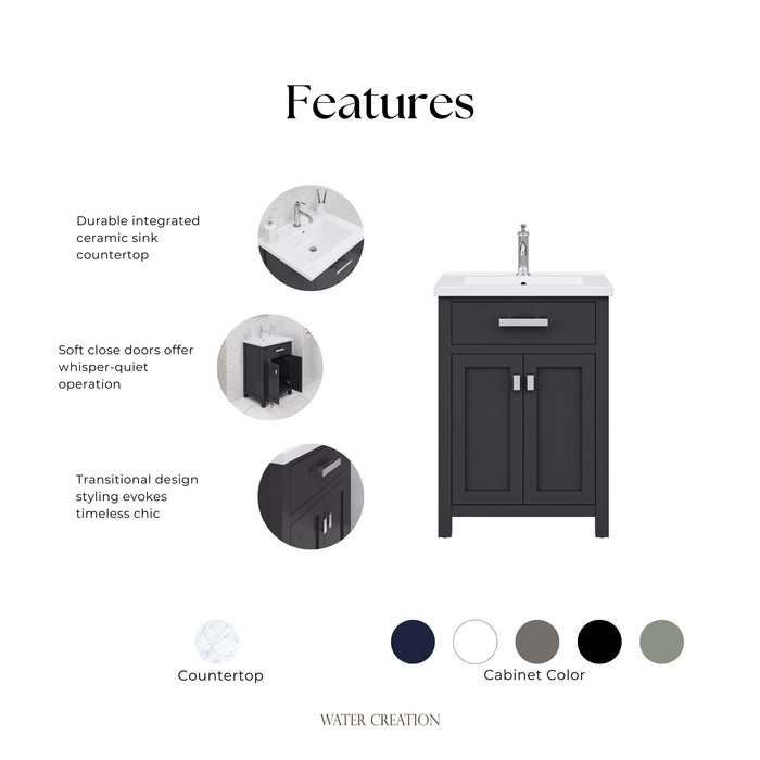 Kingston Myra MY24CR01ES - 24 in. x 18.3 in. Bathroom Vanity Integrated Ceramic Top and Sink, Espresso