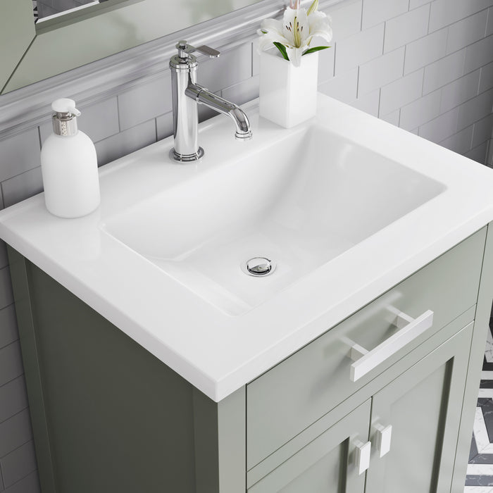 Kingston Myra MY24CR01GN - 24 in. x 18 in. Bathroom Vanity White Ceramic Top and White Basin, Glacial Green