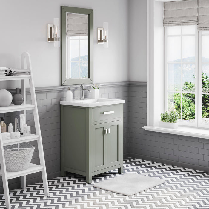 Kingston Myra MY24CR01GN - 24 in. x 18 in. Bathroom Vanity White Ceramic Top and White Basin, Glacial Green