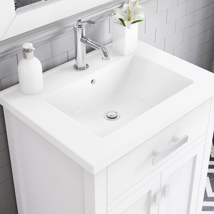 Kingston Myra MY24CR01PW - 24 in. x 18.3 in. Bathroom Vanity White Ceramic Top, Pure White