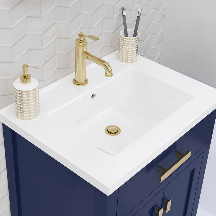 Kingston Myra MY24CR06MB - 24 in. x 18.3 in. Bathroom Vanity Integrated White Ceramic Top and Basin, Monarch Blue