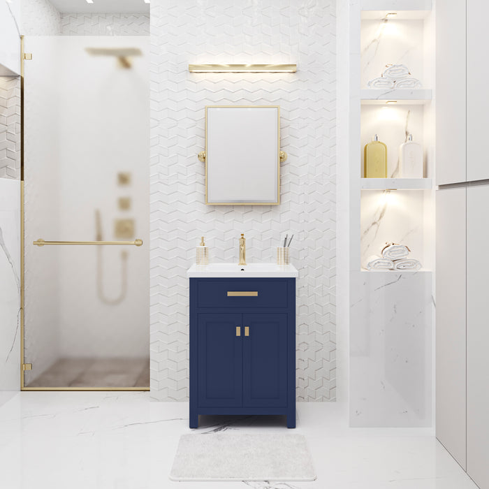 Kingston Myra MY24CR06MB - 24 in. x 18.3 in. Bathroom Vanity Integrated White Ceramic Top and Basin, Monarch Blue