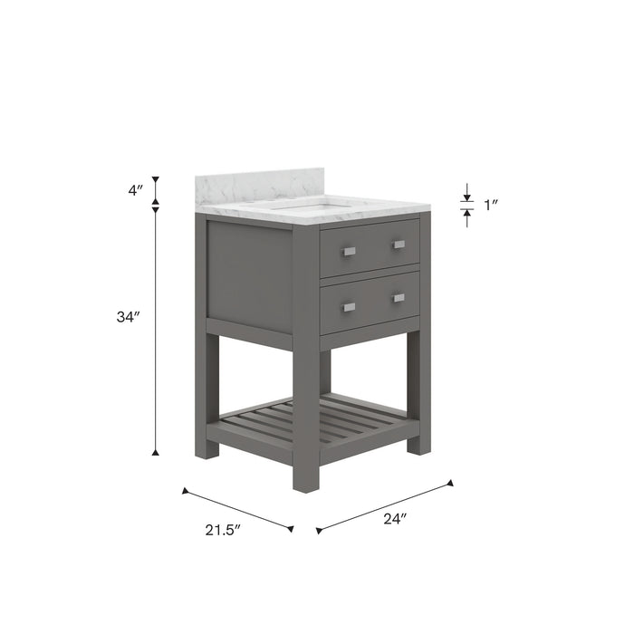 Kingston Madalyn MA24CW01CG - 24 in. x 21.5 in. Bathroom Vanity Carrara White Marble Top, Cashmere Grey