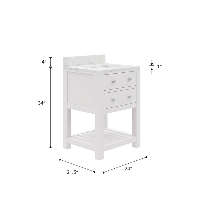 Kingston Madalyn MA24CW01PW - 24 in. x 21.5 in. Bathroom Vanity Carrara White Marble Top, Carrara White