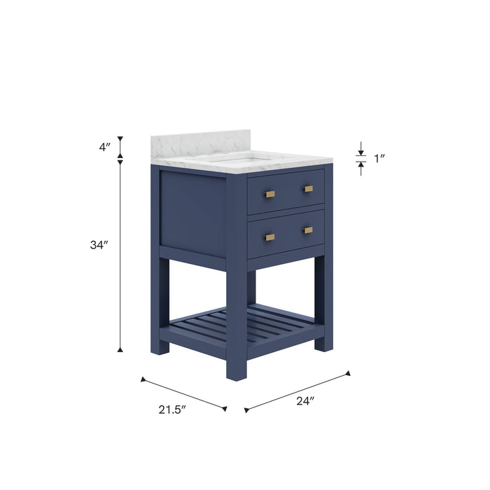 Kingston Madalyn MA24CW06MB - 24 in. x 21.5 in. Bathroom Vanity Carrara White Marble Top and White Basin, Monarch Blue