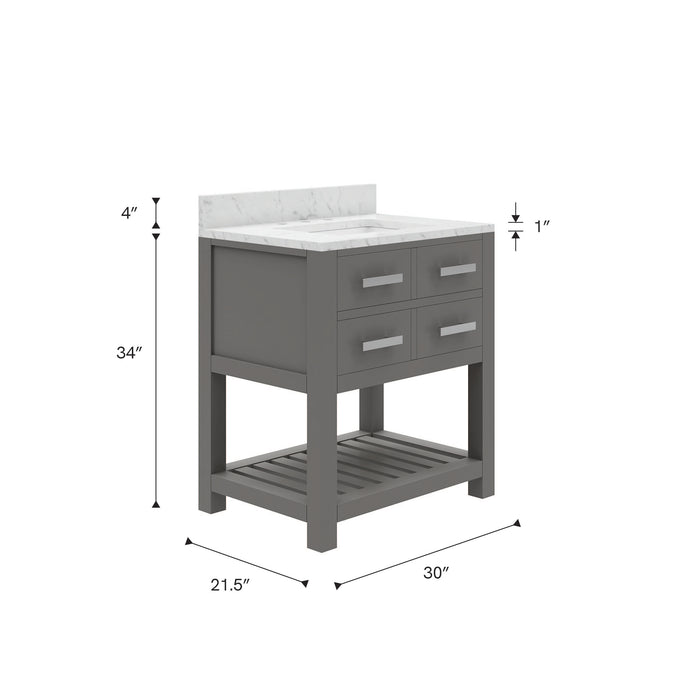 Kingston Madalyn MA30CW01CG - 30 in. x 21.5 in. Bathroom Vanity Carrara White Marble Top, Cashmere Grey