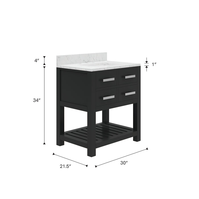 Kingston Madalyn MA30CW01ES - 30 in. x 21.5 in. Bathroom Vanity Carrara White Marble Top, Espresso