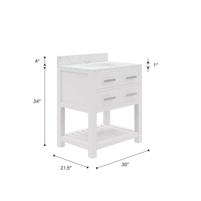 Kingston Madalyn MA30CW01PW - 30 in. x 21.5 in. Bathroom Vanity Carrara White Marble Top, Carrara White
