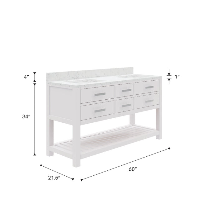 Kingston Madalyn MA60CW01PW - 60 in. x 21.5 in. Bathroom Vanity Carrara White Marble Top, Carrara White