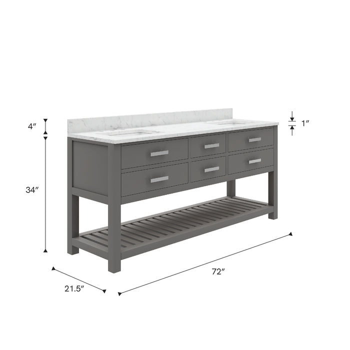 Kingston Madalyn MA72CW01CG - 72 in. x 21.5 in. Bathroom Vanity Carrara White Marble Top, Cashmere Grey