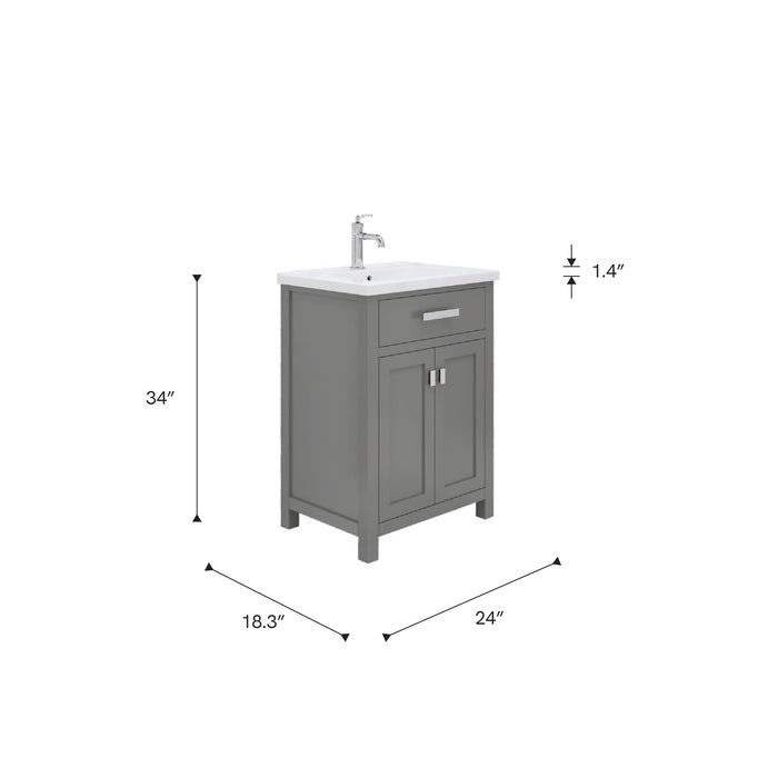 Kingston Myra MY24CR01CG - 24 in. x 18.3 in. Bathroom Vanity Integrated Ceramic Top and Sink, Cashmere Grey