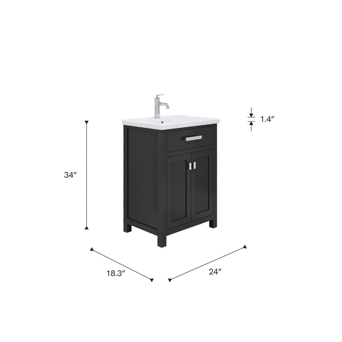 Kingston Myra MY24CR01ES - 24 in. x 18.3 in. Bathroom Vanity Integrated Ceramic Top and Sink, Espresso