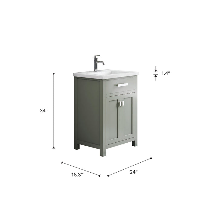 Kingston Myra MY24CR01GN - 24 in. x 18 in. Bathroom Vanity White Ceramic Top and White Basin, Glacial Green