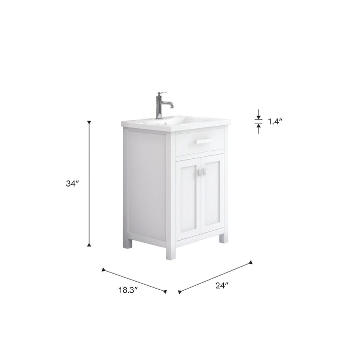 Kingston Myra MY24CR01PW - 24 in. x 18.3 in. Bathroom Vanity White Ceramic Top, Pure White