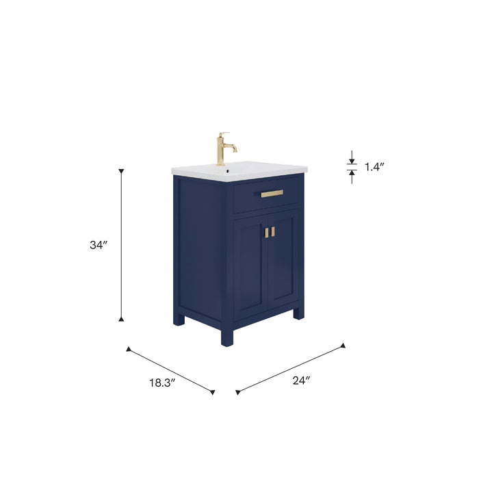 Kingston Myra MY24CR06MB - 24 in. x 18.3 in. Bathroom Vanity Integrated White Ceramic Top and Basin, Monarch Blue