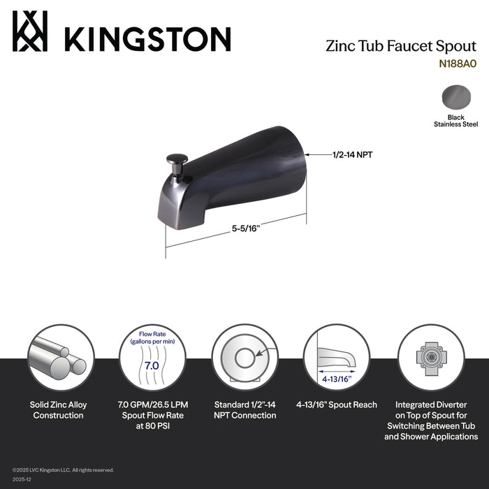 Kingston Made To Match N188A0 5-5/16 Inch Zinc Tub Faucet Spout, Black Stainless Steel